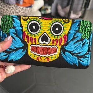 Colorful Skull Embroidered Wallet